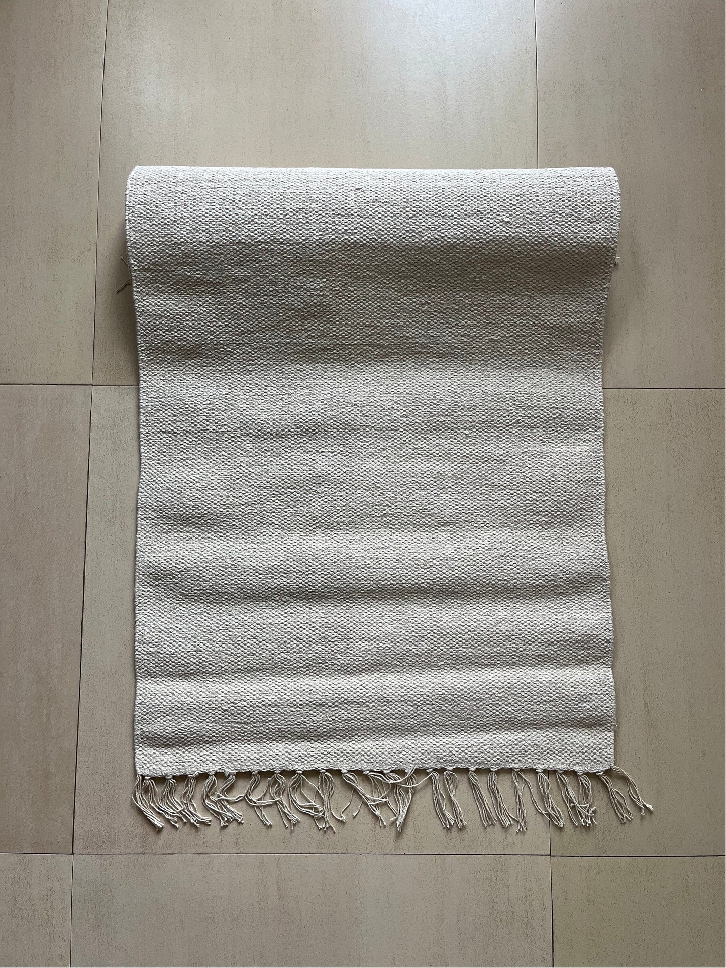 Off White Cotton Yoga Mat 24x72, Organic Handmade Yoga Rug, Eco Friendly Meditation Mat, Non Toxic Pilates Mat, Minimalist Yoga Carpet