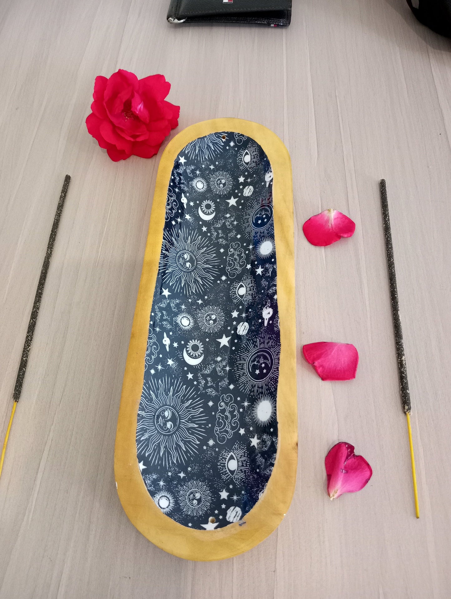 Artisan Incense Burner Holder, Eco-Friendly Wooden Tray for Sticks, Antique Finish Home Decor Gift