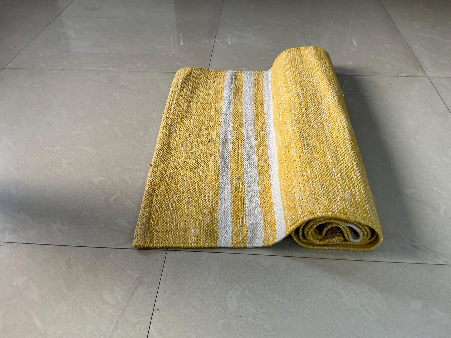 Esterilla de yoga de algodón orgánico de 24x72 | Alfombra de yoga ecológica | Esterilla de meditación lavable | Esterilla de yoga antideslizante | Esterilla de yoga amarilla