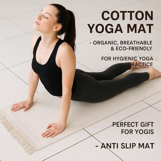 Off White Cotton Yoga Mat 24x72, Organic Handmade Yoga Rug, Eco Friendly Meditation Mat, Non Toxic Pilates Mat, Minimalist Yoga Carpet