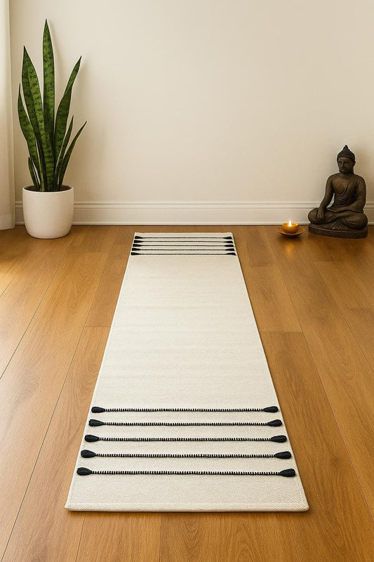 Cream Cotton Yoga Mat 24x72, Organic Handwoven Yoga Rug, Eco Friendly Non Toxic Mat, Anti Skid Pilates Mat, Minimalist Carpet