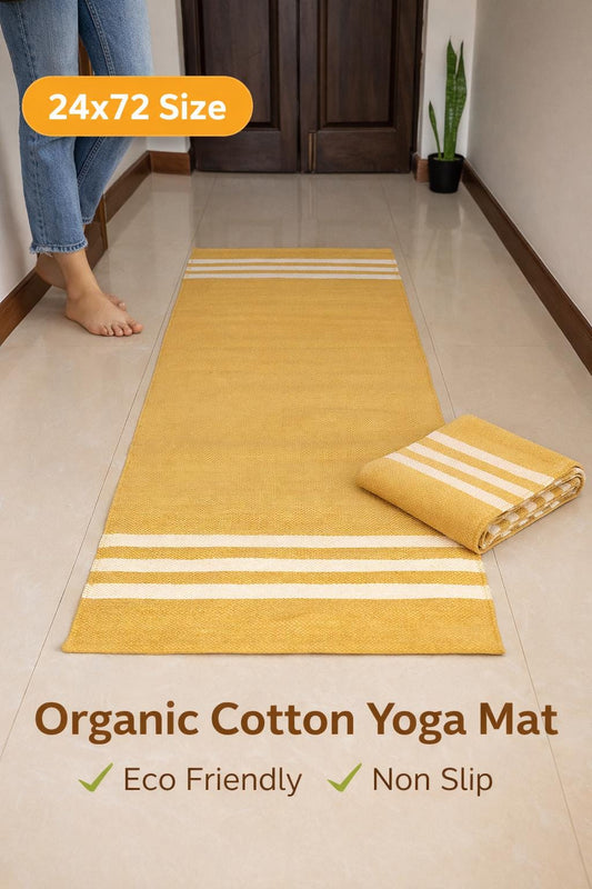 Organic Cotton Yoga Mat 24x72 | Eco Friendly Yoga Rug | Washable Meditation Mat | Non Slip Yoga Mat | Yellow Yoga Runner