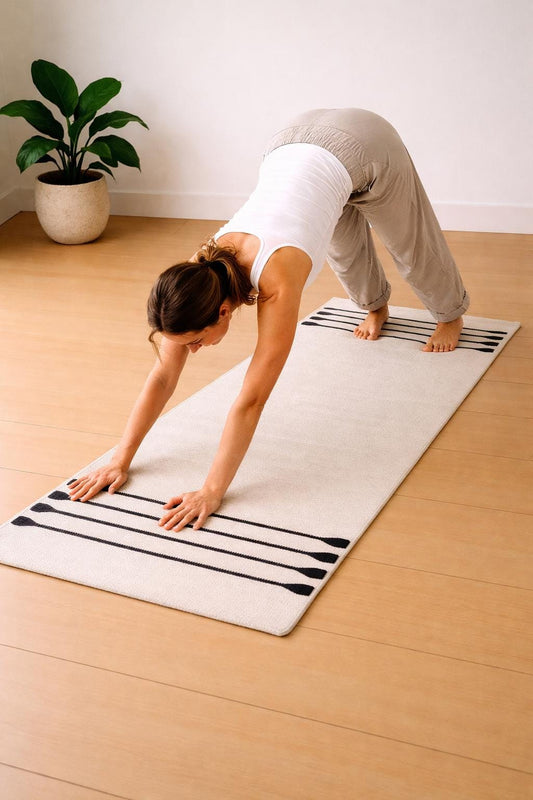 Cream Cotton Yoga Mat 24x72, Organic Handwoven Yoga Rug, Eco Friendly Non Toxic Mat, Anti Skid Pilates Mat, Minimalist Carpet