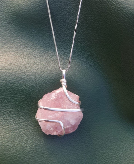 Rose Quartz Pendant | Raw Wire Wrapped Crystal Necklace | Healing Gemstone Jewelry for Anxiety & Love