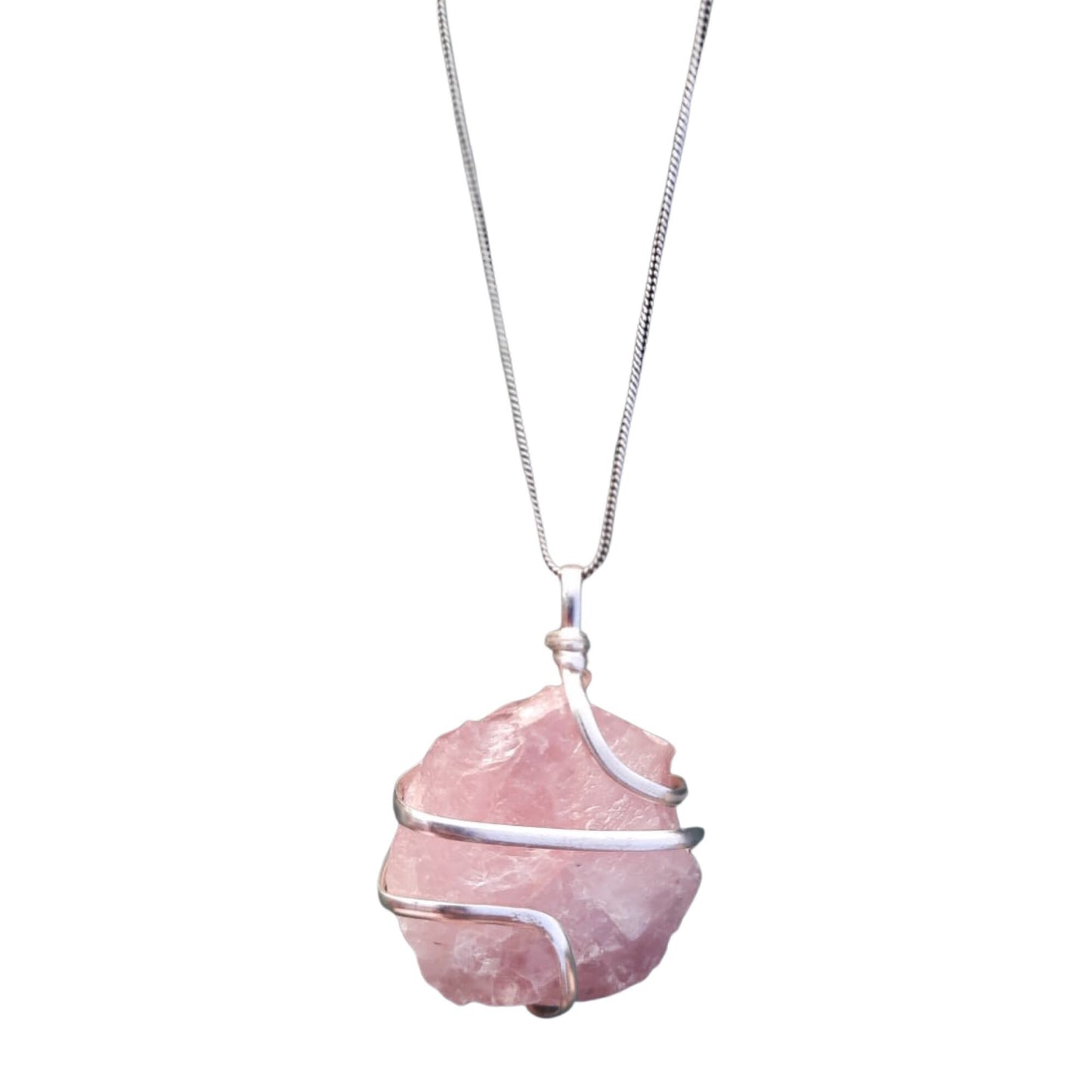 Rose Quartz Pendant | Raw Wire Wrapped Crystal Necklace | Healing Gemstone Jewelry for Anxiety & Love