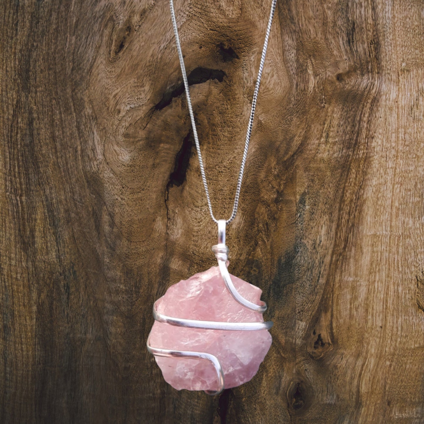 Rose Quartz Pendant | Raw Wire Wrapped Crystal Necklace | Healing Gemstone Jewelry for Anxiety & Love