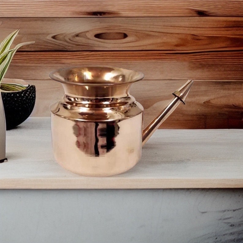 Neti Pot de Cobre – Limpieza Nasal Ayurvédica con Punta de Goma Gratuita
