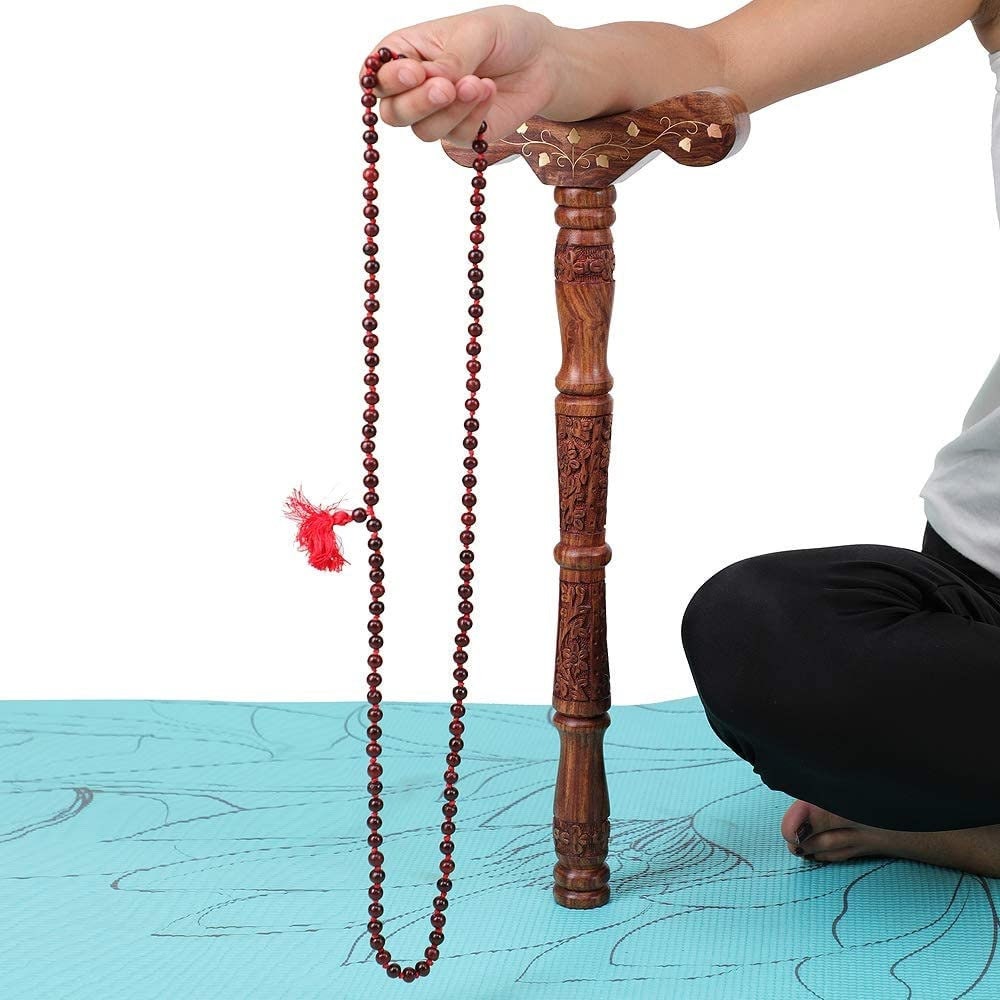 Authentic Wooden Yoga Danda, Handcrafted 17-Inch Meditation Staff with Brass Inlay, Japa Meditation, Perfect Yoga Enthusiast Gift