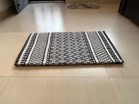 Hand-Woven Cotton Kitchen Rug, Neutral Artisan Floor Mat, Elegant Home Decor, Housewarming Gift