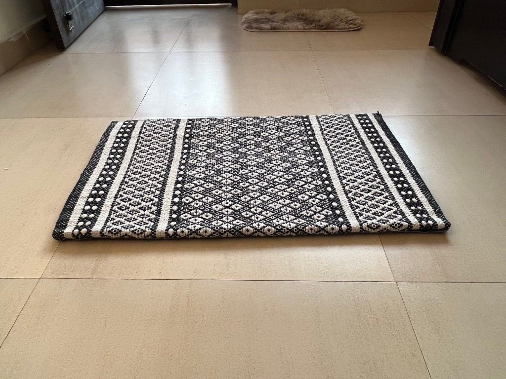 Alfombra de cocina de algodón tejida a mano, felpudo artesanal neutro, decoración elegante para el hogar, regalo de inauguración de la casa