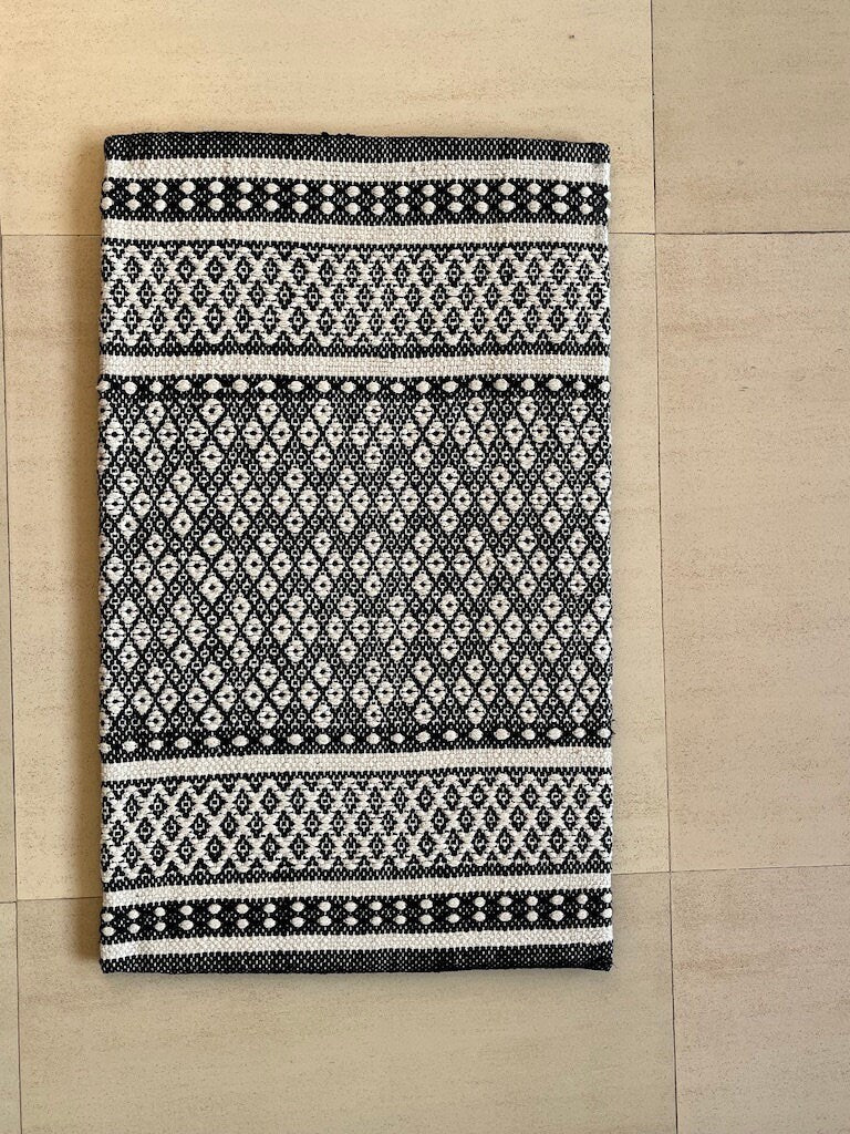 Hand-Woven Cotton Kitchen Rug, Neutral Artisan Floor Mat, Elegant Home Decor, Housewarming Gift