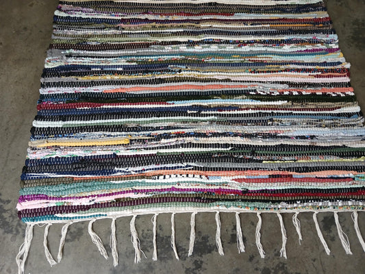 Artisan Woven Chindi Rug 32x80, Handwoven Multi-Colored, Boho Floor Mat, Craftsman Textured Area Rug for Indoor Decor