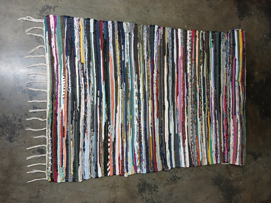 Artisan Woven Chindi Rug 32x80, Handwoven Multi-Colored, Boho Floor Mat, Craftsman Textured Area Rug for Indoor Decor