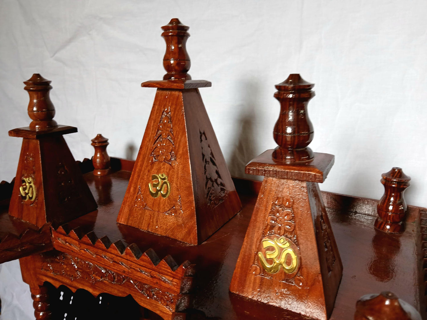 Premium Sheesham Wood Temple, Handcrafted Wooden Pooja Mandir with Dome, Floor Rested Indian Home Temple, Hindu Altar for Home and Office