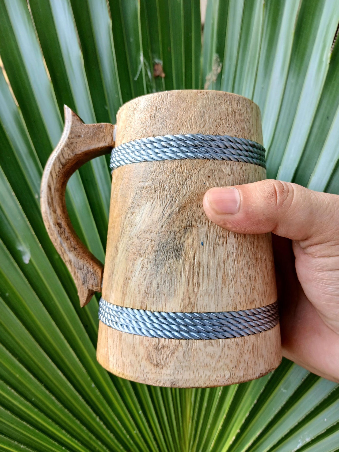 Handcrafted Wooden Mug with Tree of Life Engraving, Viking-Inspired Rustic Wooden Tankard, Unique Nature-Themed Mug for Coffee, Tea, Beer