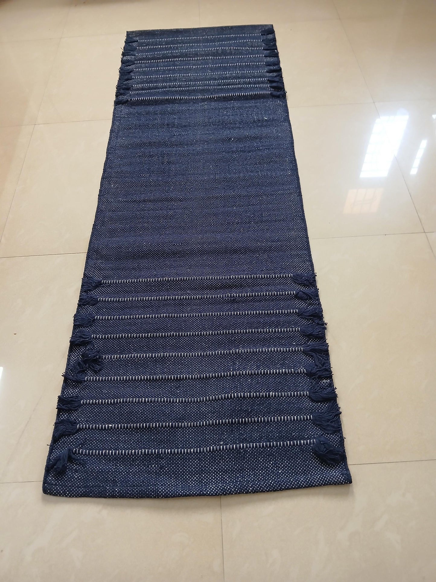 Esterilla de yoga de algodón azul de 24x72 | Alfombra de yoga orgánica | Esterilla de meditación para el suelo | Alfombra de yoga antideslizante ecológica | Decoración de hogar bohemia