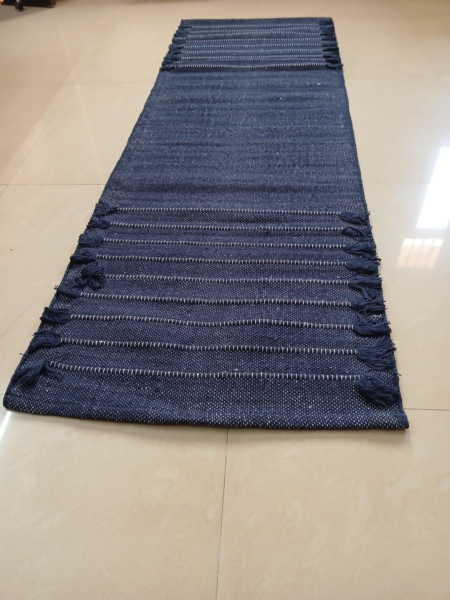 Esterilla de yoga de algodón azul de 24x72 | Alfombra de yoga orgánica | Esterilla de meditación para el suelo | Alfombra de yoga antideslizante ecológica | Decoración de hogar bohemia
