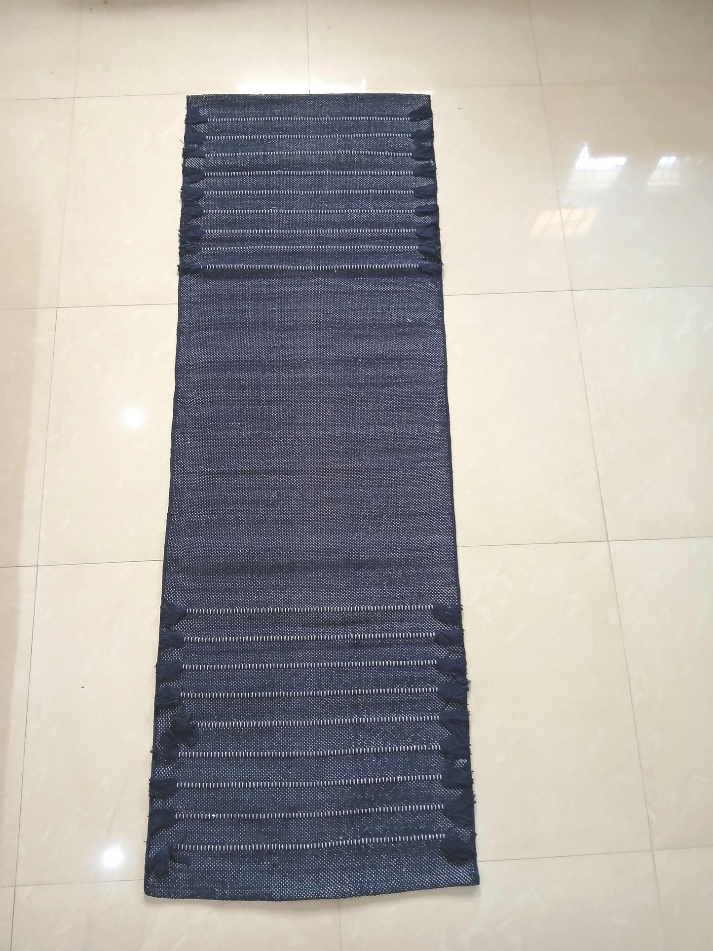 Esterilla de yoga de algodón azul de 24x72 | Alfombra de yoga orgánica | Esterilla de meditación para el suelo | Alfombra de yoga antideslizante ecológica | Decoración de hogar bohemia