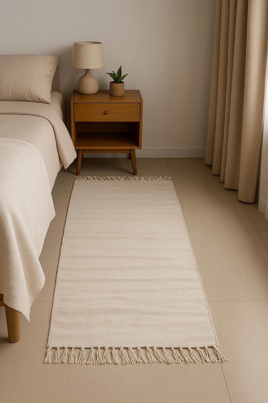 Off White Cotton Yoga Mat 24x72, Organic Handmade Yoga Rug, Eco Friendly Meditation Mat, Non Toxic Pilates Mat, Minimalist Yoga Carpet