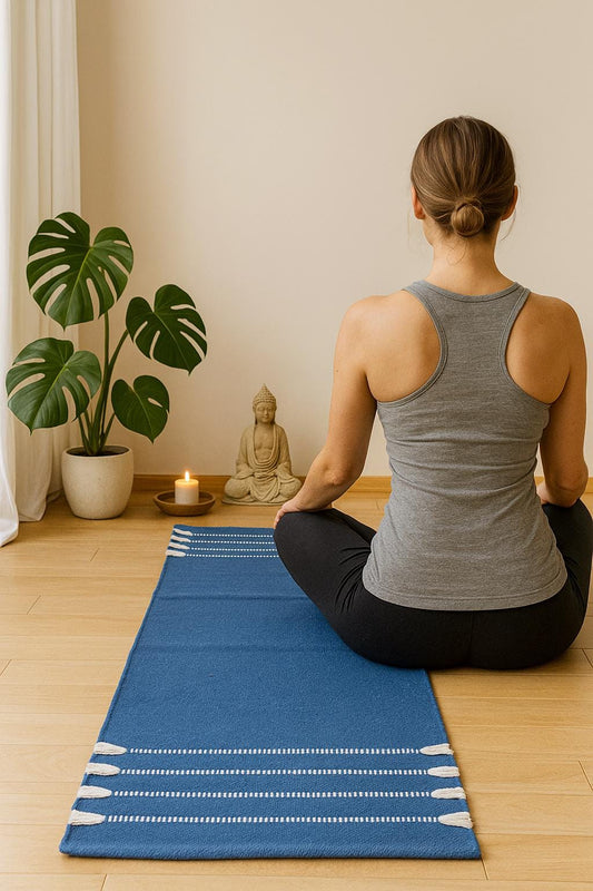 Organic Cotton Yoga Mat 24x72 Inch | Eco Friendly Non Slip Yoga Rug | Washable Handmade Meditation Mat | Sustainable Yoga Gift