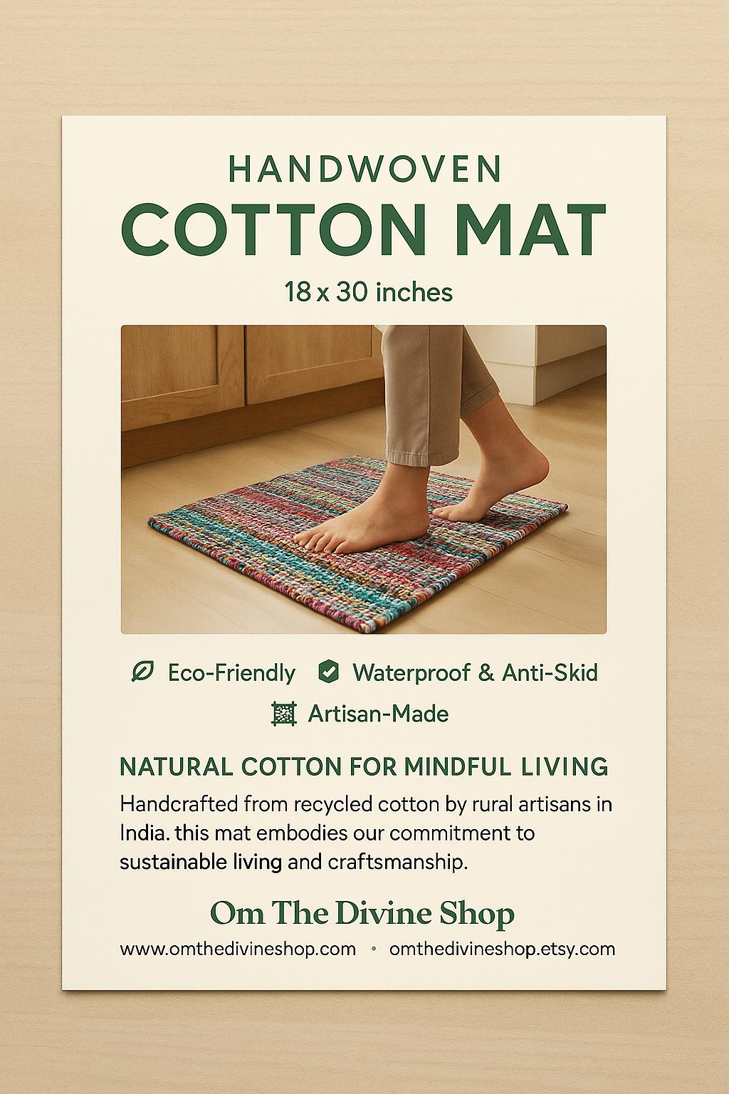 Alfombra de cocina de algodón tejida a mano | Impermeable y antideslizante | 18 x 30 pulgadas | Esencial para el hogar ecológico