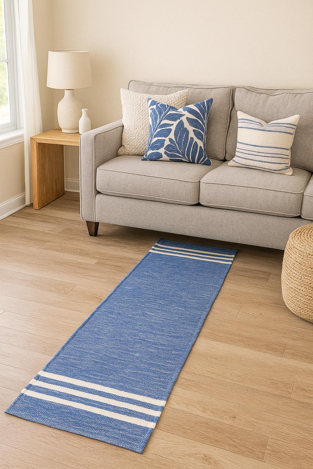 Blue Cotton Yoga Mat 24x72, Organic Handloom Yoga Rug, Eco Friendly Non Toxic Meditation Mat, Sweat Absorbent, Washable