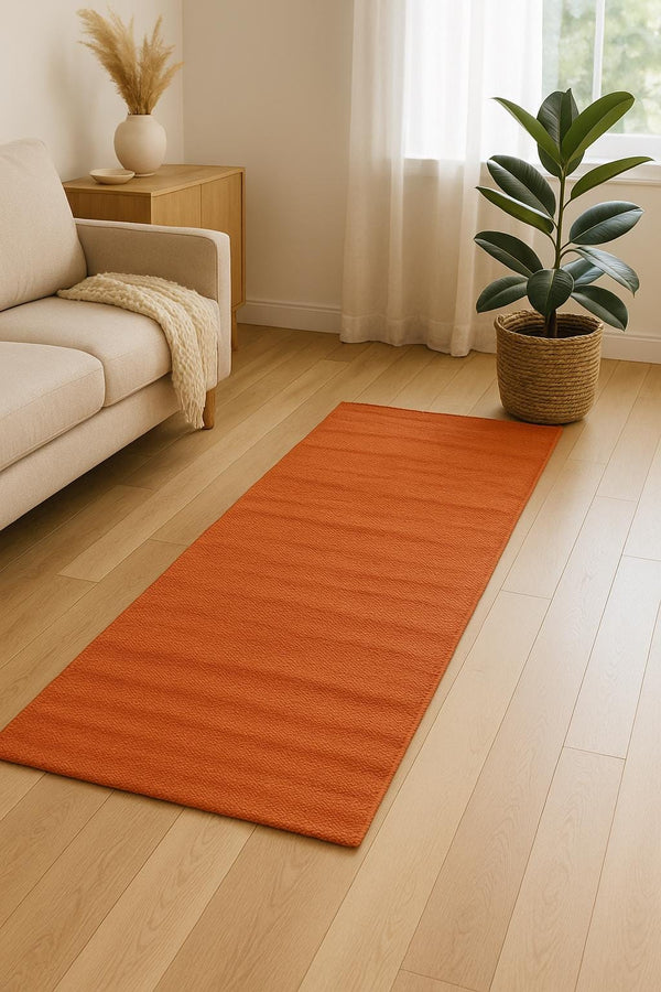 Rust Cotton Yoga Mat 24x72 | Organic Yoga Rug | Eco Friendly Meditation Mat | Non Slip Yoga Carpet | Boho Home Decor
