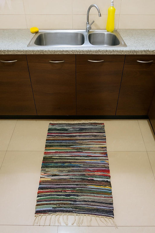 Alfombra Chindi Multicolor, Tapete Boho Tejido a Mano, Alfombra Texturizada Artesanal para Decoración de Interiores
