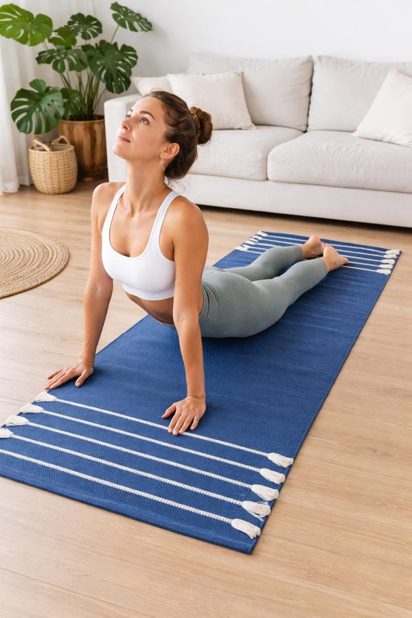 Organic Cotton Yoga Mat 24x72 Inch | Eco Friendly Non Slip Yoga Rug | Washable Handmade Meditation Mat | Sustainable Yoga Gift
