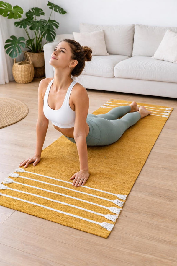 Non Slip Cotton Yoga Mat 24x72 | Breathable Eco Yoga Rug | Washable Meditation Mat | Natural Home Practice Mat