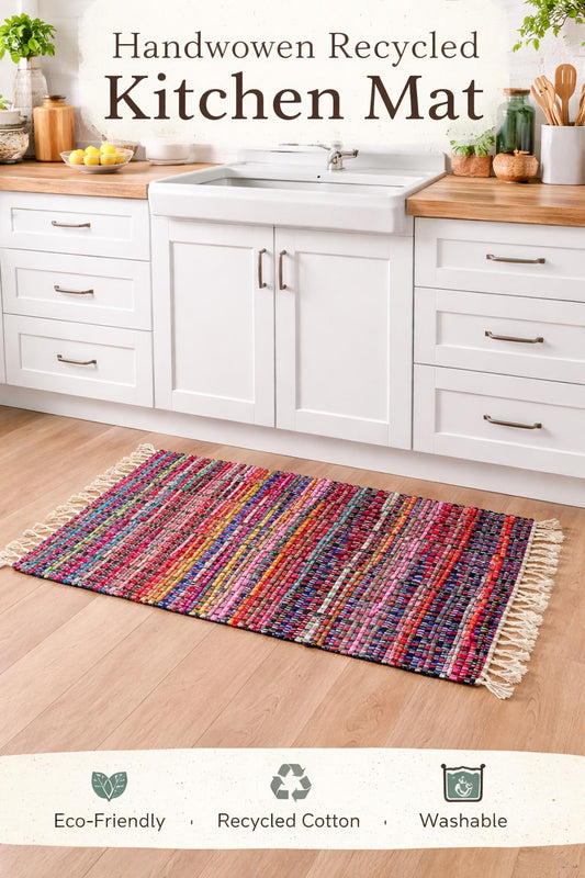 Alfombra de Cocina de Algodón Tejida a Mano | Impermeable y Antideslizante | 61 x 91 cm | Esencial Ecológico para el Hogar
