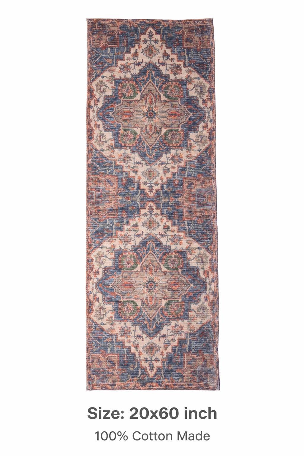 Alfombra de Algodón Vintage 20x60 Pulgadas | Alfombra Bohemio para Pasillo | Alfombra de Algodón Estilo Persa | Alfombra de Algodón Rústico para Cocina | Alfombra de Algodón Hecha a Mano