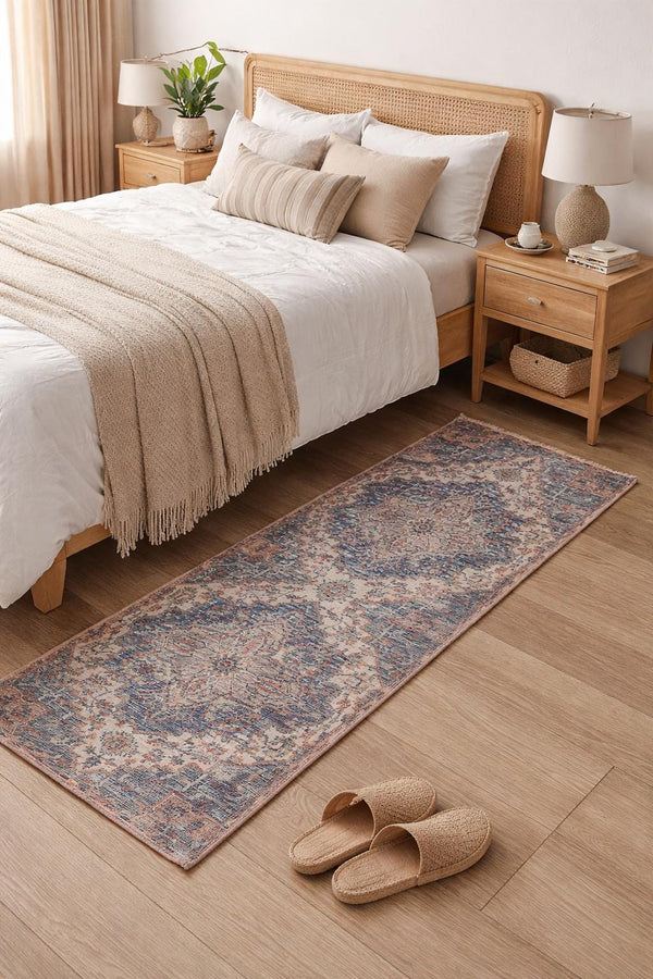 Vintage Cotton Runner Rug 20x60 Inch | Boho Hallway Runner | Persian Style Cotton Rug | Farmhouse Kitchen Runner | Handmade Cotton Carpet