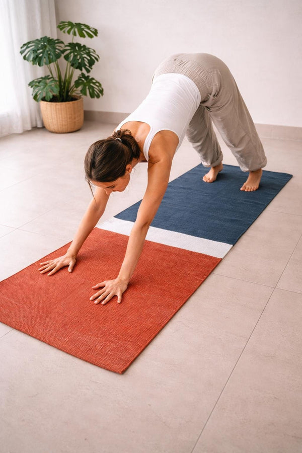 Washable Cotton Yoga Mat 24x72 Inch | Eco Friendly Breathable Yoga Rug | Lightweight Travel Meditation Mat