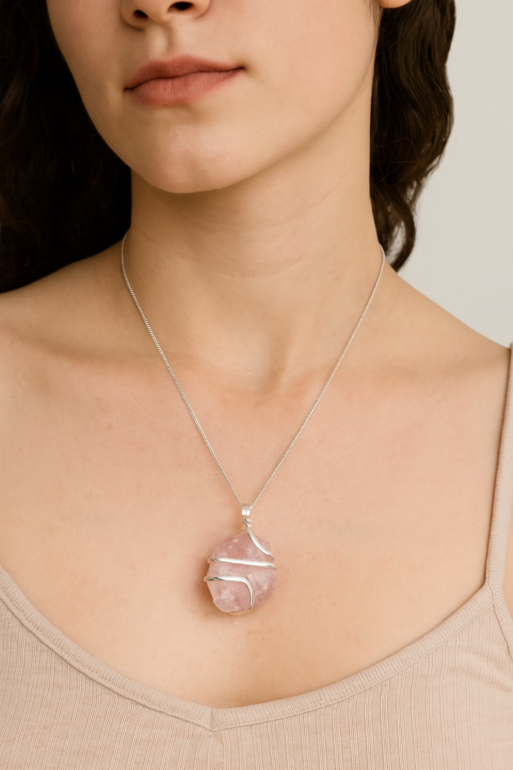 Rose Quartz Pendant | Raw Wire Wrapped Crystal Necklace | Healing Gemstone Jewelry for Anxiety & Love