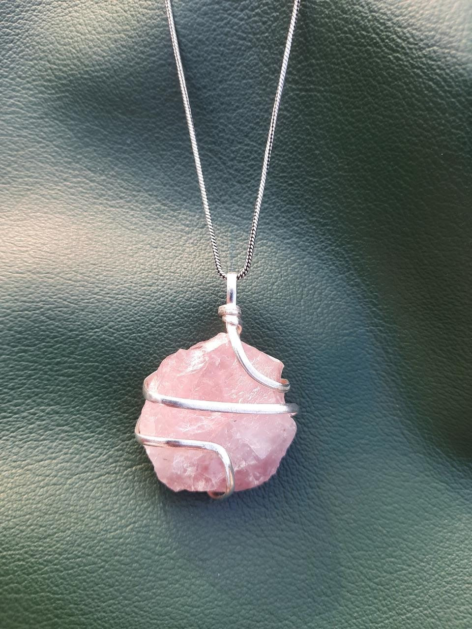 Rose Quartz Necklace, Rose Quartz Necklace Pendant, Rose Quartz Necklace Healing, Natural Raw Wire Wrapped Crystal Stone Pendant Necklace